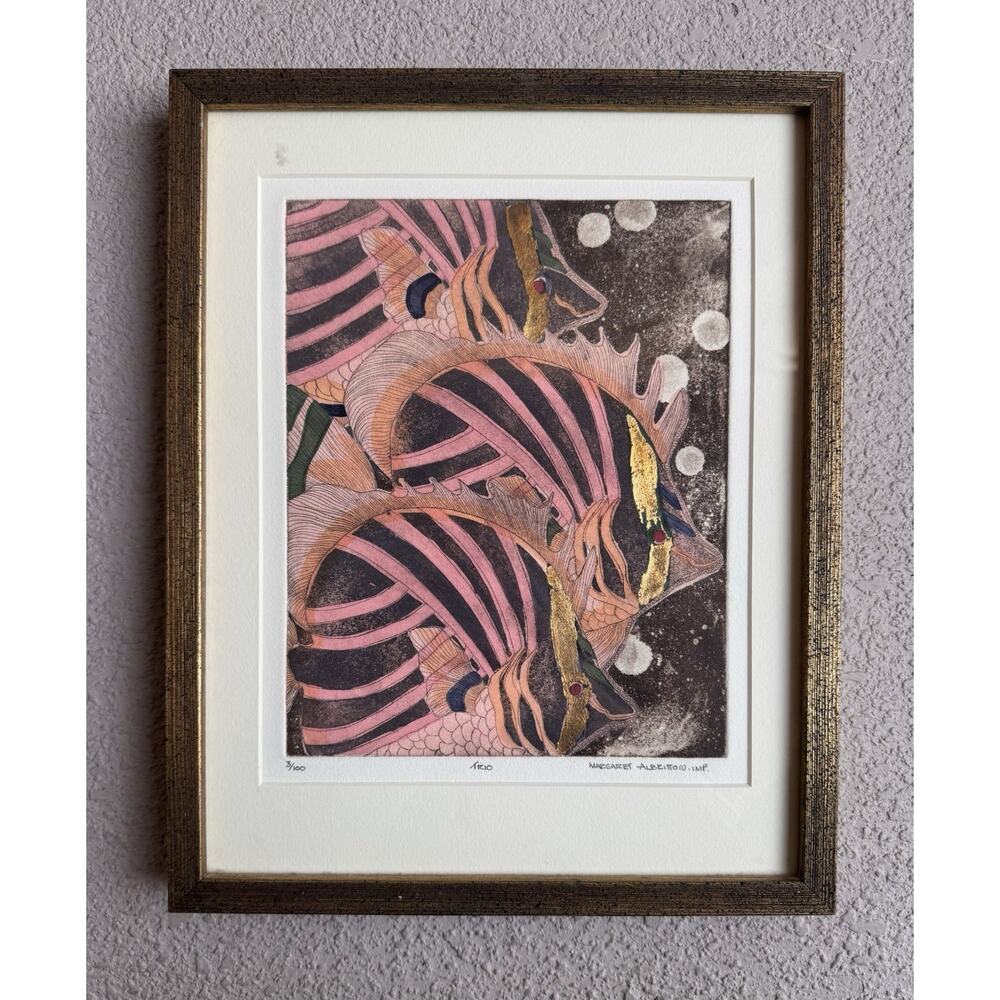 Limited Edition “Trio” Abstract Fish Print Margaret Albritton 3/100 Gold Leafed